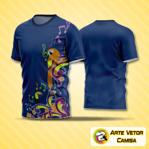 Camisa de futebol amador com logo no peito e grande estampa colorida nas costas, destacando design moderno e vibrante para times amadores.