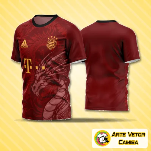 Camisa de futebol amador com logo no peito e estampa grande nas costas, destacando um design vibrante e moderno perfeito para jogos de time local.