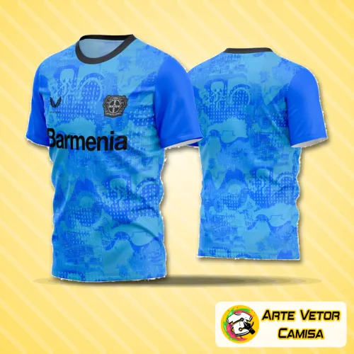 Camisa de futebol amador com logo no peito e estampa grande nas costas, design moderno e vibrante destacando identidade de time com cores fortes e desenhos dinâmicos