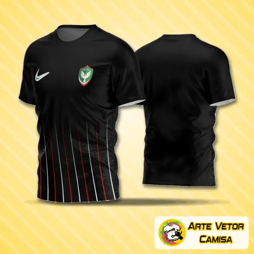 Camisa de futebol amador com logo no peito e estampa grande nas costas, destaque para cores vibrantes e design moderno ideal para times de futebol amador, transmitindo personalidade e identidade única.