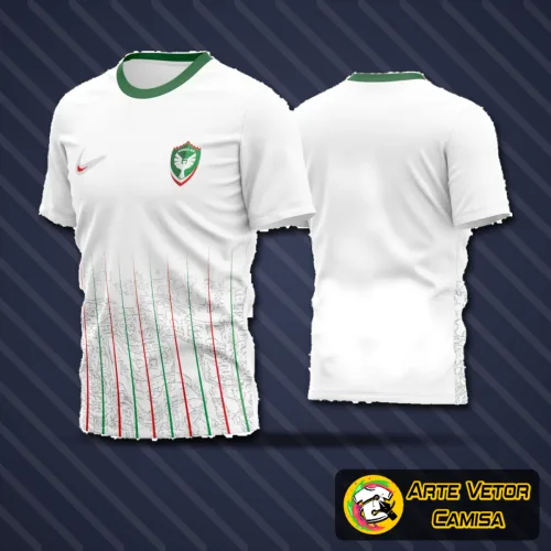 Camisa de futebol amador com logo no peito e estampa grande nas costas exibindo design moderno para jogos e treinos