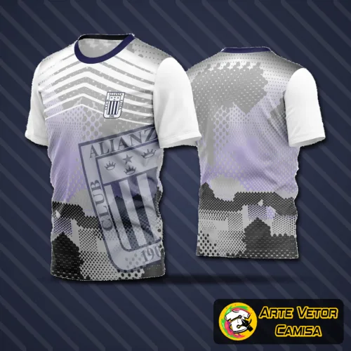 Camisa de futebol amador com logo no peito e estampa grande nas costas, destacando design moderno e esportivo, perfeita para times amadores que buscam identidade visual marcante em campo
