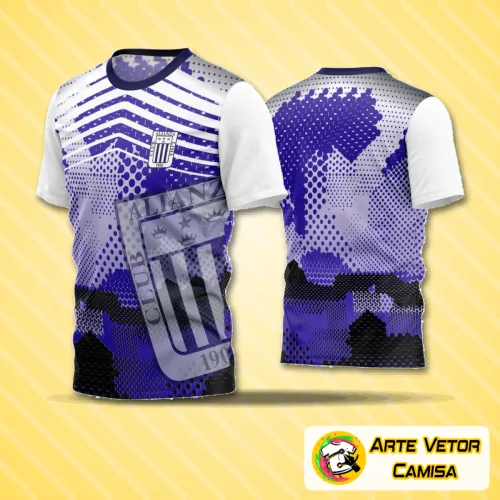 Camisa de futebol amador com logo no peito bem visível e estampa grande nas costas que destacam o estilo único e personalidade do time em campo.