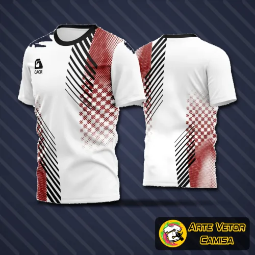 Camisa de futebol amador com logo no peito e estampa grande nas costas, destacando cores vibrantes e design moderno, ideal para times que buscam estilo e personalidade em campo.