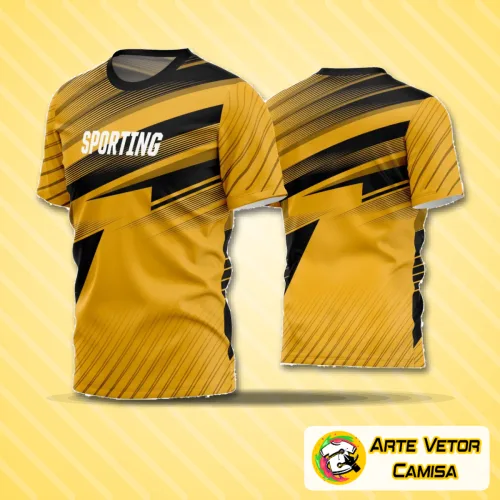 Camisa de futebol amador com logo no peito e estampa grande nas costas, combinando design moderno e cores vibrantes que destacam o estilo do time em campo.