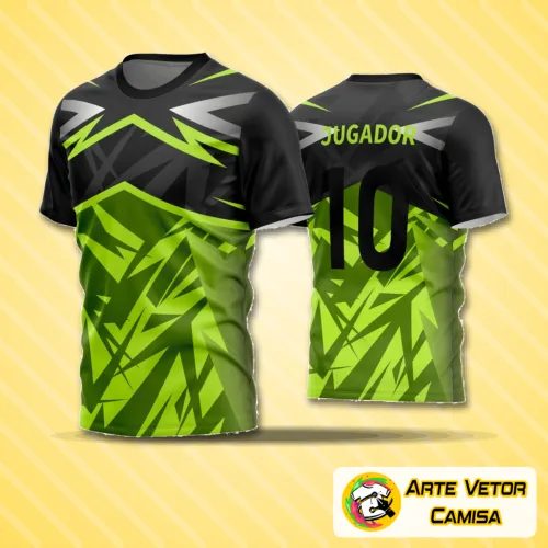 Camisa de futebol amador com logo no peito e estampa grande nas costas, com design moderno e cores vibrantes, perfeita para destacar seu time nas partidas.