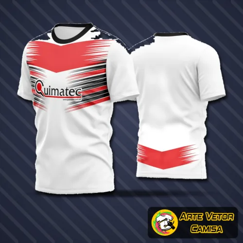 Camisa de futebol estilizada com logo no peito e estampa grande nas costas, cores vibrantes e design moderno, ideal para times amadores que buscam destaque em campo e identidade única.