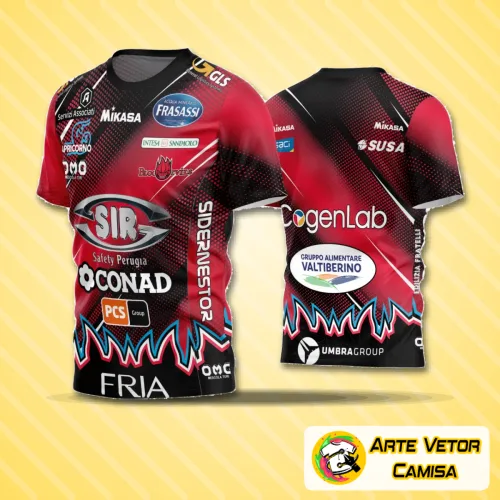 Camisa de time de futebol amador com logo no peito e estampa grande nas costas exibindo design moderno e cores vibrantes, perfeita para destacar seu estilo em campo.