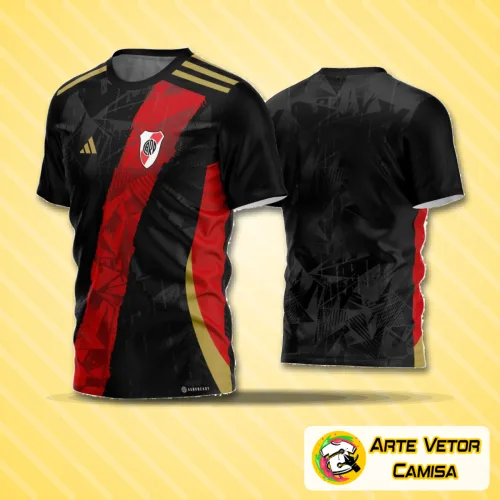 Camisa de futebol amador com logo no peito e estampa grande nas costas em cores vibrantes, ideal para equipes que buscam design único e esportivo para o campo.