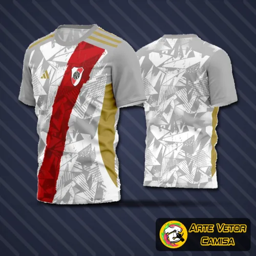 Camisa de futebol amador com logo no peito e estampa grande nas costas destacando design moderno e esportivo, cores vibrantes e corte confortável ideal para jogos e treinamentos