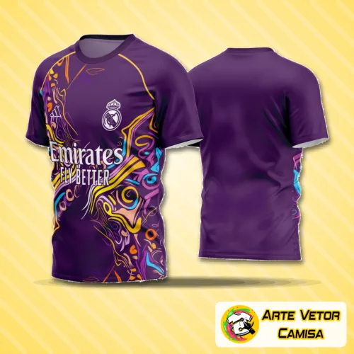 Camisa de futebol amador com logo no peito e estampa grande nas costas em design moderno e vibrante, perfeita para partidas e treinamentos.