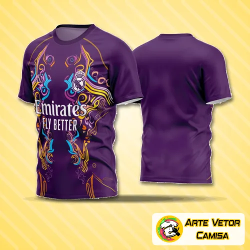 Camisa de time de futebol amador com logo no peito e estampa grande nas costas, design moderno e cores vibrantes que destacam o estilo único em campo.