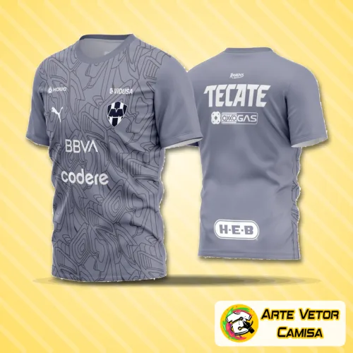 Camisa de futebol amador com logo no peito e estampa grande nas costas, combinando estilo moderno e funcionalidade para partidas e treinos
