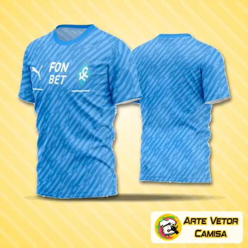 Camisa de futebol amador com logo no peito destacado e estampa grande nas costas, exibindo design moderno e cores vibrantes para jogos e torcidas apaixonadas.