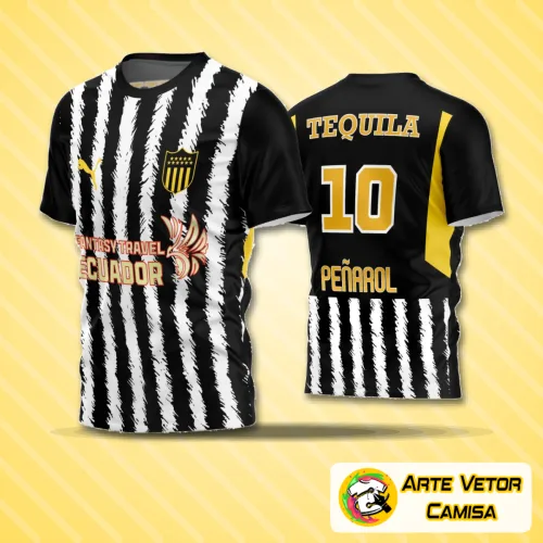 Camisa de futebol amador com logo no peito e estampa grande nas costas, destacando design moderno e cores vibrantes para jogos e treinos, perfeita para times que buscam identidade visual única.