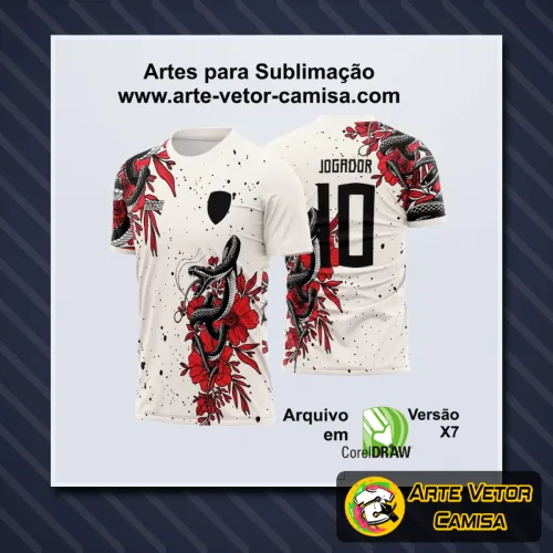 Template Camisa Interclasse Serpente Floral vermelho 2023 - vetor