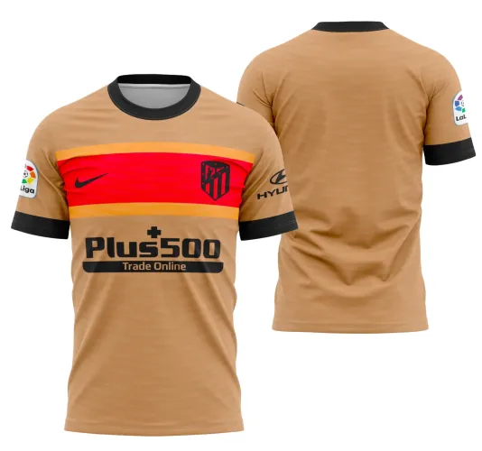 Camisa do Atlético de Madrid com logo no peito e estampa grande nas costas em design alternativo 2022-2023 com cores vibrantes e estilo moderno.