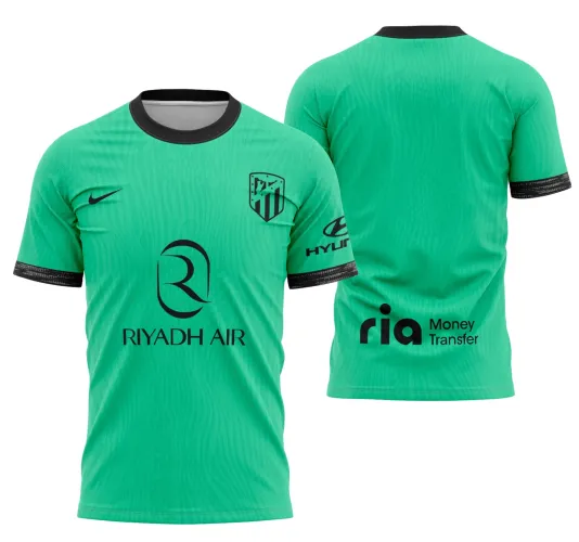 Camisa do Atlético de Madrid com logo no peito e estampa grande nas costas em design moderno e vibrante para temporada 2023-2024