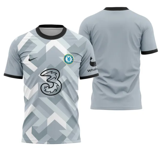Camisa com logo no peito em destaque e estampa grande nas costas, combinando estilo moderno e design arrojado para torcedores do Chelsea 2023.