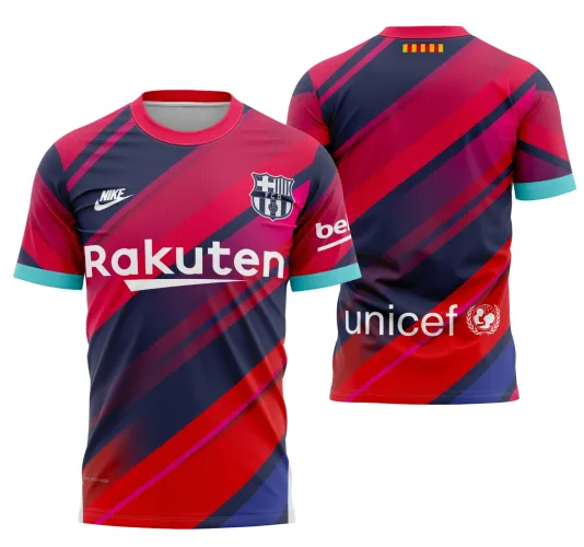 Camisa com logo no peito e estampa grande nas costas destacando o conceito único de Barcelona 2022 em cores vibrantes e design moderno, perfeita para quem valoriza estilo e autenticidade.