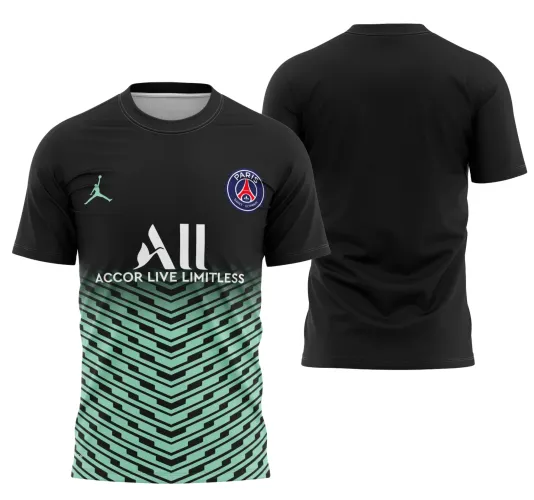 Camisa com logo no peito e estampa grande nas costas em estilo moderno e arrojado que destaca a identidade do PSG 2022 com cores vibrantes e design inovador.