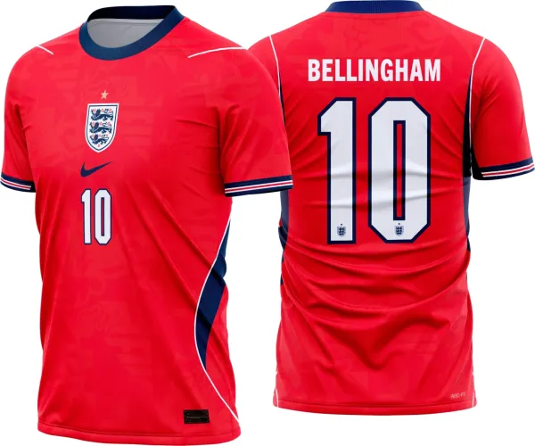 Camisa final com logo no peito e estampa grande nas costas, apresentando design exclusivo da seleção inglesa para uso reserva entre 2026 e 2028, em estilo moderno e atraente