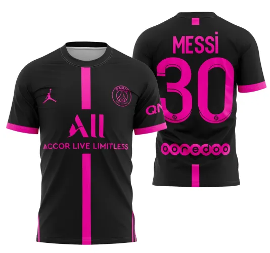 Camisa com logo no peito e estampa grande nas costas, exibindo o design moderno do conceito PSG Jordan 2021 em cores vibrantes, perfeita para quem busca estilo e atitude em uma peça marcante.