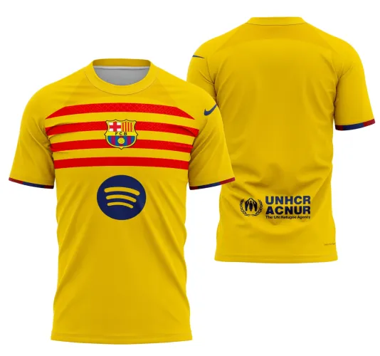 Camisa do Barcelona temporada 2024-2025 com destaque para o logo no peito e uma estampa grande nas costas que realça o estilo e a paixão pelo time.
