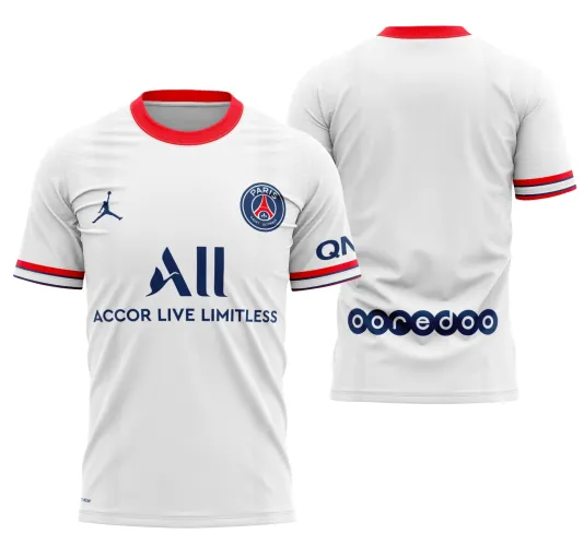 Camisa estilizada com logo no peito e estampa grande nas costas, combinando cores vibrantes e detalhes modernos que remetem ao estilo do PSG 2022, perfeita para fãs do time que buscam um visual marcante.