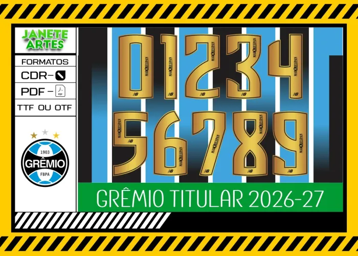 Camisa do Grêmio 2026 - 2027 com logo no peito e estampa grande nas costas, apresentando design moderno e detalhado nas cores azul, preto e branco, ideal para torcedores apaixonados.